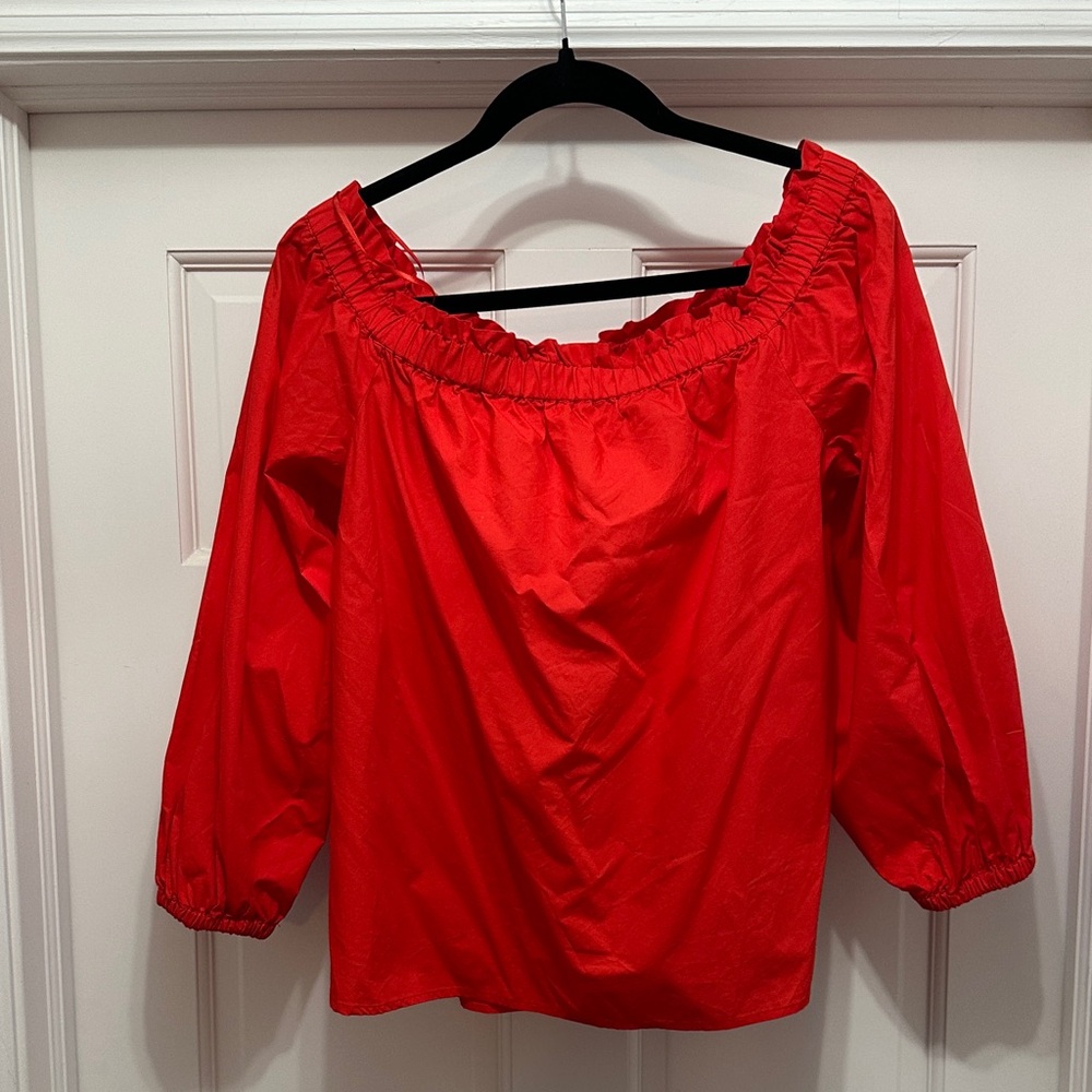 J. Crew Bright Red Off-Shoulder Blouse